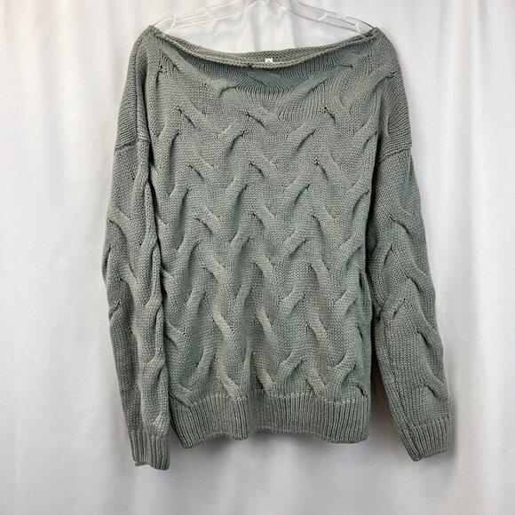 Macaron Womens Gray Knitted Long Sleeve Boat Neck Pullover Sweater Size Small - Picture 1 of 7